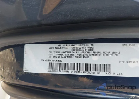 2004 Subaru Outback from USA, damaged, VIN 4S3BH675847615382